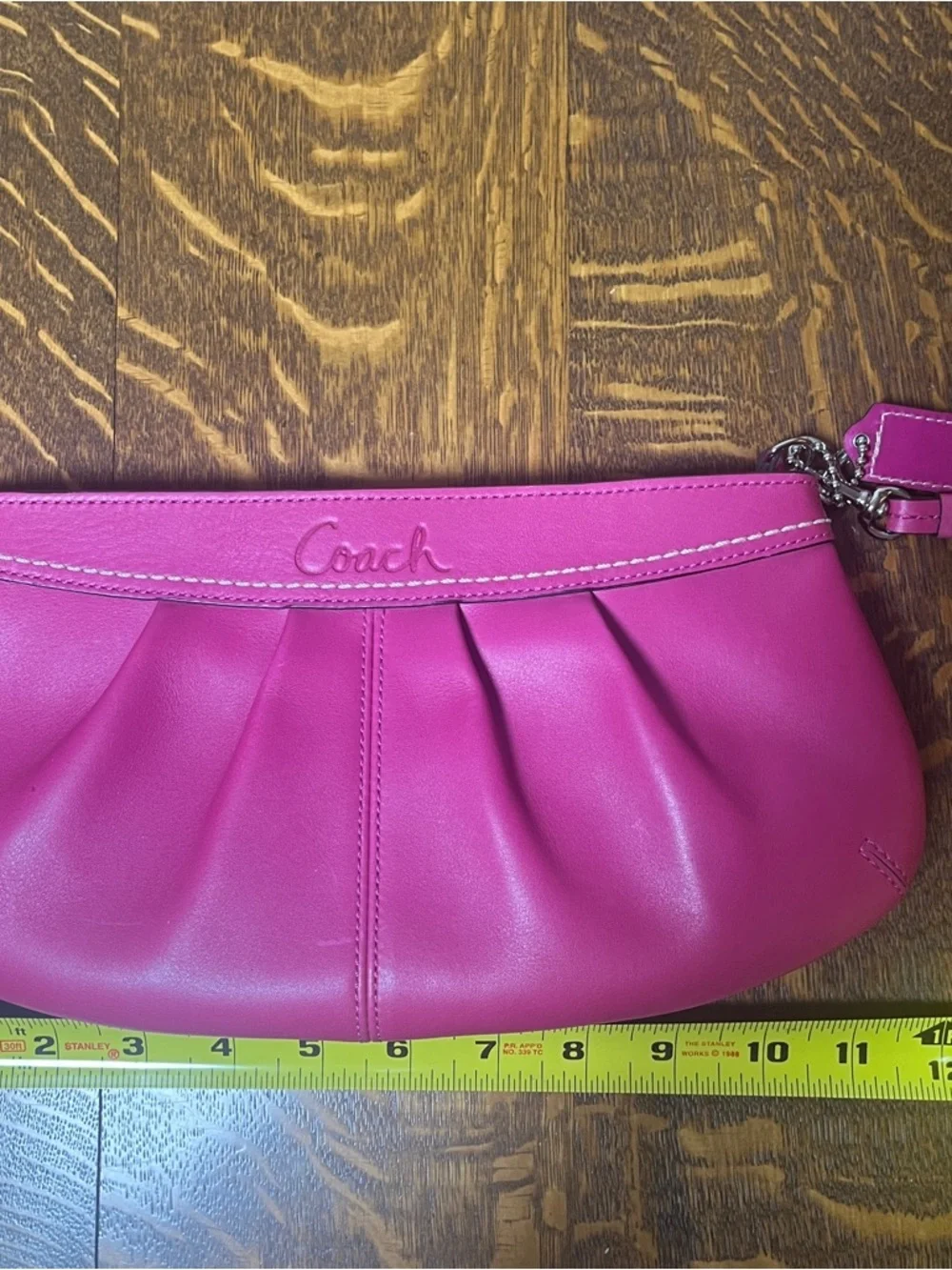 Coach Pleated Hot Pink Leather Large Wristlet Clutch